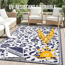 OLANLY Waterproof Outdoor Rug 5x8 ft, Outdoor Plastic Straw Rug with Flower Pattern, Reversible RV Mat for Patio, Camping, Balcony, Deck, Backyard, Navy & White by CozyNest Decor
