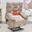 Lay Flat Recliner with Vibration Massage and Lumbar Heating, 26'' Wide Recliner Chair with Infinite Position and 2 Remote Controls, Soft Chenille Lift Recliner for Living Room, Khaki by CozyNest Decor