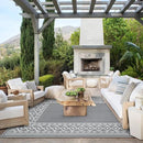 GENIMO Outdoor Rug Waterproof for Patio Decor, 5'x8' Reversible Plastic Straw Area Carpet, Camping Outside Mat for Outdoor, RV, Deck, Camper, Balcony,Picnic Grey & White by CozyNest Decor
