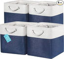 OrganiHaus 12x12 Cube Storage Bins 4 Pack, Foldable Cube Storage Organizer w/ Rope Handles, Collapsible Fabric Bins for Toys, Clothes & Closet Organization, Fabric Square Baskets - Navy Blue by CozyNest Decor