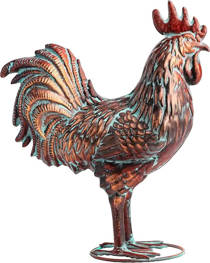 Garden Rooster Statues,15.7" L x 18.8" H Outdoor Metal Chicken Figurines,Antique Copper Chicken Sculptures & Statues Ornaments,3D Large Yard Rooster Decor for Home Kitchen Patio Farm, photo 2 of 8
