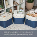OrganiHaus 13x13 Cube Storage Bins 4 Pack, Foldable Cube Storage Organizer w/ Rope Handles, Collapsible Fabric Bins for Toys, Clothes & Closet Organization, Fabric Square Baskets - Navy Blue by CozyNest Decor