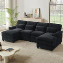 113" Oversized Cloud Couch, U Shape Sectional 4 Seat Sofa with Double Chaises, 2 Layer Cusions, Deep Seat Comfy Sofa, Upholstery Chenille Fabric for Living Room, Black by CozyNest Decor