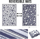 OLANLY Waterproof Outdoor Rug 5x8 ft, Outdoor Plastic Straw Rug with Flower Pattern, Reversible RV Mat for Patio, Camping, Balcony, Deck, Backyard, Navy & White by CozyNest Decor