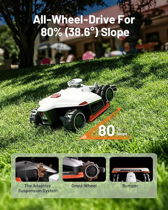 LUBA 2 AWD 3000X Robot Lawn Mower with 4G, Reception 0.75 Acre, Max. 0.89 Acre, All-Wheel-Drive for 80% Slope, UltraSense AI Vision & RTK Automatic Edge Mapping, 1.0"-2.7" Cutting Height, photo 2 of 9