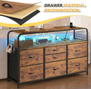 TV Stand for Bedroom with LED Lights & Charging Station, 7 Drawer with Open Shelf, Media Console for Living Room & Chest of Drawers for Closet, Entryway, Hallway, 4 Hooks, Rustic Brown by CozyNest Decor
