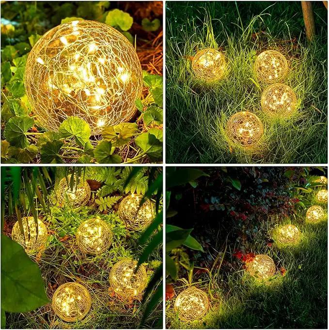 Honoson 3.9 Inch Solar Globe Lights Outdoor Waterproof, Solar Balls for Garden Cracked Glass Ball, Ground Landscape Garden Decor for Patio and Yard Lawn Backyard (12 Pieces), photo 3 of 6