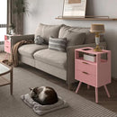 Pink Nightstand with Charging Station and LED Lights,Modern Bedside Table with 2 Storage Drawer and Open Wood Shelf, for Bedroom and Small Spaces,Night Stand with Solid Wood Legs,Pink by CozyNest Decor