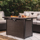 Nuu Garden Outdoor 43" 50,000 BTU Propane Gas Fire Pit Table, Ceramic Tabletop and Rattan Weaved Iron Frame, Water-Proof Oxford Cover, Glass Wind Guard, Glass Beads, Lid Included, Dark Brown & Coffee by GreenHaven Gardens