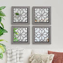 4pcs Farmhouse Wall Mirror with Carved Floral Design -Rustic Mirror Decor for Home, 12x12 inch(Brown) by CozyNest Decor