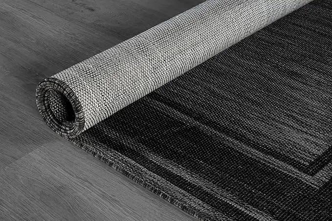 Beverly Rug Outdoor Rug 8x10 Modern Bordered Area Rugs for Indoor and Outdoor Patio Deck Porch Garden Waterproof Weather Sun Resistant Washable Outside Carpet (8 x 10 Black), photo 7 of 9