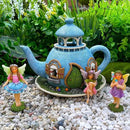 Mood Lab Fairy Garden Miniature Teapot House Kit - Figurines and Accessories Set of 4 pcs - 7.1 Inch Tall House by GreenHaven Gardens