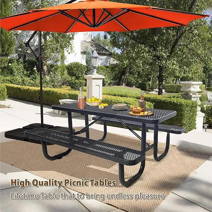 4FT Metal Picnic Tables for Outdoors, Commercial Rectangular Picnic Table and Bench Set for Outside, Patio, Garden, Backyard, Porch, Surface Mount, Black, photo 4 of 8