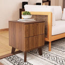 Fluted Nightstand, Mid Century Modern 2 Drawer Bedside Table for Bedroom, Small Dresser Night Stand Side End Table with Wood Fluted Drawer Storage for Bedroom Closet(Walnut) by CozyNest Decor