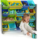Humble Crew Supersized Toy Storage Organizer with 16 Removable Bins, Grey/Blue/Green/Yellow – Large Toy Storage for Toddlers Ideal for Kids' Rooms, Playrooms, and Nurseries - Modern Toy Bins for Kids by TinyTreasures Baby Boutique