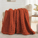 Carriediosa Chunky Knit Throw Blanket 60" X 80" Twin, 100% Hand Made Large Chenille Loop Yarn Soft Fluffy Throws for Couch Sofa Bed, Big Crochet Cozy Heavy Thick Cable Woven Blankets, Rust by CozyNest Decor