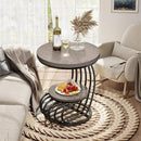 Tribesigns Round End Table: 2 Tiers Wood Side Table with Storage Shelf, Rustic Gray Bedside Nightstand, Metal Arc-Shaped Frame Accent Table for Living Room, Bedroom by CozyNest Decor