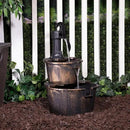 Alpine Corporation - Outdoor Rustic 2-Tiered Barrel and Pump Water Fountain – Bronze Finish, Relaxing Water Flow, Ideal for Garden, Patio, & Yard Décor, 27"H by GreenHaven Gardens