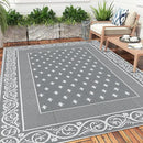 Pauwer Waterproof Outdoor Rug 8x10, Reversible Plastic Straw Patio Camping Rug, Indoor Outdoor RV Mat Carpet for Deck, Camper, Porch, Balcony, Backyard, Picnic, Bordered Grey by GreenHaven Gardens