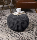 BIRDROCK HOME Round Pouf Ottoman | Cotton Braided Foot Stool with Bean Bag Filling | Boho Foot Rest for Living Room & Bedroom | Compact & Comfortable Seating, Lightweight & Soft | Charcoal by CozyNest Decor