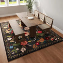 Living Room Rug 5x7 Rug Machine Washable Boho Area Rug Non Slip Floral Vintage Low Pile Large Rugs for Living Room, Bedroom, Farmhouse, Dining Room, Kids Playroom(Black)