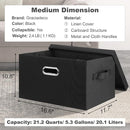 Medium 15" 21 Quart Collapsible Stackable Storage Bins with Lids, 5 Packs Black Foldable Fabric Closet Storage Boxes with Lids, Lidded Heavy-duty Linen Baskets(15x11x8) by TinyTreasures Baby Boutique