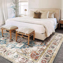 Washable Area Rug 10'x14' Beige Blue Boho Chic Medallion Distressed Design Non-Shedding Easy Care Ideal for High Traffic Areas in Living Room Bedroom Office Coffee Table Large Carpet by TinyTreasures Baby Boutique