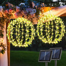 Solar Powered Hanging Iron Sphere Lights with Artificial Greenery – 12Inch 120 LED Waterproof Outdoor Decor Ball Light with Timer & 8 Modes – 2 Pack for Garden, Christmas, Weddings (Warm White) by GreenHaven Gardens