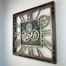 The Gears Clock 24'' Inch Square Real Moving Gear Wall Clock Vintage Industrial Oversized Rustic Farmhouse (Vintage Black) by CozyNest Decor