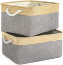 TheWarmHome Storage Basket for Organizing - 3 Pack 14x10x7 inch Large Collapsible Storage Bin for Shelves, Fabric Storage Cubes for Organizer ClosetCloth Gift Toy (Grey & Gold) by TinyTreasures Baby Boutique