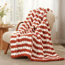Amélie Home Chunky Knit Throw Blanket for Couch, Soft Chenille Crochet Blanket for Sofa, 50"x60", Burnt Orange & White Striped by CozyNest Decor