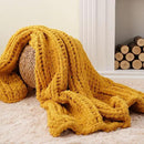 Battilo Chunky Knit Throw Blanket, Soft and Thick Chenille Throw Blanket, 50"x60" Handmade Cable Knit Crochet Blanket, Large Rope Knot Throw Blankets for Couch Sofa Bed Home Decor, Mustard by CozyNest Decor