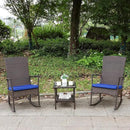 Rocking Chair Outdoor 3 Pieces High-Backed Patio Rocking Chairs Bistro Table and Chairs Set of 2, Royal Blue by GreenHaven Gardens