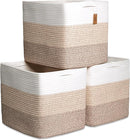 NaturalCozy 13x15x13 Kallax Storage Cubes Bins, 3 Pack | Cotton Rope Cube Storage Bin Woven Baskets for Organizing | Kallax Insert Storage Baskets for Shelves Organizer, Kids Toy, Closet Baby Nursery by TinyTreasures Baby Boutique
