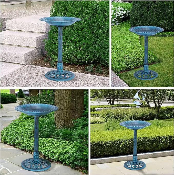 VIVOHOME 28 Inch Height Polyresin Lightweight Antique Outdoor Garden Bird Bath Blue, photo 6 of 7