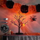LITBLOOM Lighted Spooky Halloween Tree with Timer Battery Operated or USB Plug in, Pre-lit Black Glittered Tabletop Tree with Orange Lights 24L 18IN for Halloween Home Party Decoration Indoor by CozyNest Decor