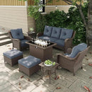 7 Pieces Outdoor Patio Furniture Sets with Single Chairs with 6-inch Thick Cushion and Fire Pit Table for Deck Lawn by GreenHaven Gardens