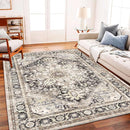 Washable Area Rug 10'x14' Black-Purple Khaki Retro Flowers Boho Design Non-Shedding Easy Care Ideal for High Traffic Areas in Living Room Bedroom Office Coffee Table Kitchen Large Carpet by TinyTreasures Baby Boutique