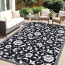 OLANLY Waterproof Outdoor Rug 5x8 ft, Outdoor Plastic Straw Rug with Flower Pattern, Reversible RV Mat for Patio, Camping, Balcony, Deck, Backyard, Black & White by CozyNest Decor