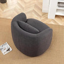 KINWELL 34" Wide Boucle Swivel Barrel Chair, No Assembly Round Upholstered Armchair Accent Chair Single Sofa Chair with Toss Pillow for Living Room and Bedroom, Dark Grey by CozyNest Decor