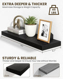 Marsmiles 30" Floating Shelves for Wall, Wooden Shelves with Invisible Brackets Set of 2, Rustic Farmhouse Wall Mounted Shelf for Kitchen Bathroom Living Room Study, Black