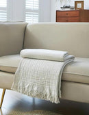 100% Cotton Muslin Throw Blanket for Bed, Couch, Small, Decorative, Soft, Pre-Washed, Breathable and Lightweight Gauze Blanket with Fringes, Suitable for All Seasons, Linen Grey, 50"x60" by CozyNest Decor