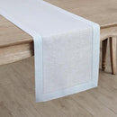 Solino Home Linen Light Blue Table Runner 36 Inches - Classic Hemstitch, 100% Pure Linen Coffee Table Runner 14 x 36 Inch Ideal for Dresser Tables by CozyNest Decor