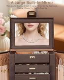AKOZLIN 360° Rotating Jewelry Box 6-Tier Organizer Functional 360° Rotating Jewelry Storage Case for Women Girls Ring Necklace Earring Bracelet Holder with Mirror Brown by TinyTreasures Baby Boutique