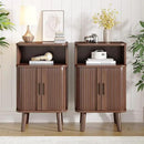 Alohappy Fluted End Table Set of 2, Mid Century Modern Nightstand with Sliding Tambour Door, Curved Round Edge Wood Bedside Table for Bedroom, Side Tables with Storage for Living Room, Walnut by CozyNest Decor