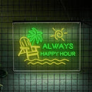 LIGHT UP LUXE Always Happy Hour Neon Sign, Bar Sign for Home Bar, Palm Tree & Sun Wall Decor, Summer Vibes Neon Light for Patio and Poolside by CozyNest Decor