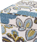 Adeco 18 Inch High Cube Ottoman Storage, Linen Chair Foot Stools, Upholstered Vanity Stool with Hinged Lid, Solid Wood Legs (Blue Leaves) by CozyNest Decor