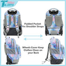 NEW TILAMI 18 inch Kids Rolling Backpack for School with Big Storage, Waterproof, Adjustable Handle - Perfect for Girls & Boys, Blue Star by TinyTreasures Baby Boutique