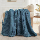 Carriediosa Chunky Knit Throw Blanket 50" X 60", 100% Hand Made Large Chenille Loop Yarn Soft Fluffy Throws for Couch Sofa Bed, Big Crochet Cozy Heavy Thick Cable Woven Blankets, Lyons Blue by CozyNest Decor