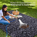 OLANLY Outdoor Rug Waterproof 9x12 ft Clearance, Reversible Outdoor Plastic Straw Rug with Floral Pattern, RV Mat for Patio, Camping, Balcony, Deck, Backyard, Black & Grey by CozyNest Decor